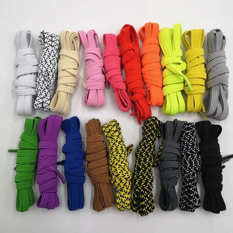 Direct Factory Produce No Tie Sport Shoelaces 6mm Width Flat Metal Screw Lock Polyester Plastic Cotton Laces Plastic Tips Pair