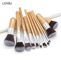 Private Label Bamboo Handle 11-Piece Vegan Makeup Brush Set Concealer Eyeliner Eyebrow Pencil Face Eyeshadow Travel-Friendly MegaBDM