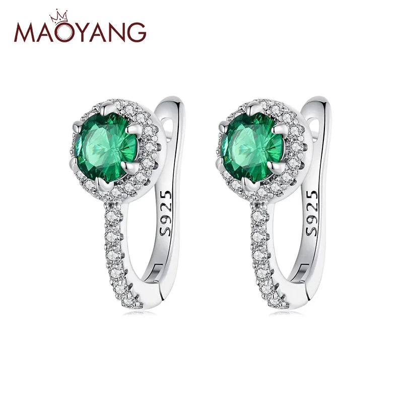 S925 Sterling Silver Versatile Platinum Plated Jewelry Earrings Sparkling Emerald Zircon Earrings