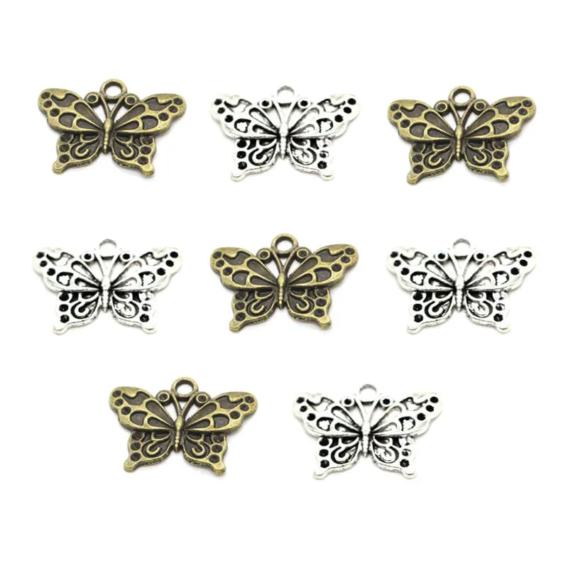 Metal Butterfly Charms Antique Silver Color Pendant Charm for DIY Bracelet Necklace Jewelry Making 25*19mm D201