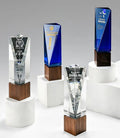 ADL Crystal Glass Award Trophy Metal Plaque Trophy with Wooden Base with Customized Logo