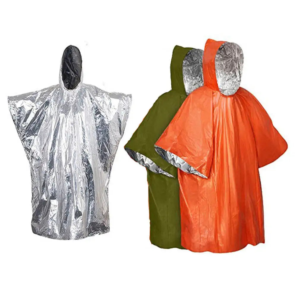 Outdoor Survival Raincoat Thermal Insulation PE Foil Windproof First Aid Rescue Emergency Orange Poncho Raincoats