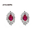 New Fashion Trend Feather Design Ruby Jewelry Cushion Shape 8*6MM Ruby 925 Sterling Silver Earrings