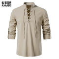 Men's Cotton Henley Shirt Hippie Casual Beach Stand Collar Long Sleeve Shirt