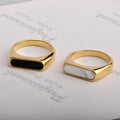 18K Gold Plated Black White Shell Finger Rings Women Stainless Steel Jewelry Shell Ring Cincin Cangkang