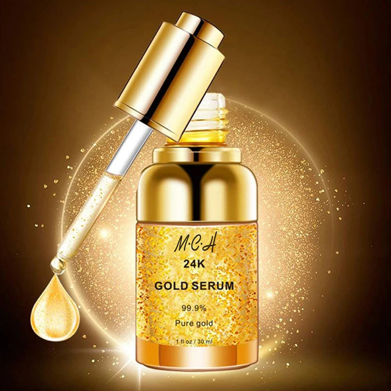 Private Label 24K Gold Face Serum Organic Essential Oil Moisturizing Firming Anti-Aging Skin Care Whitening Feature for Lips