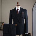 High-End Men's Three-Piece Wedding Suit Double-Breasted Striped Tuxedo Business Worsted Fabric Zipper Fly Pants for Adults