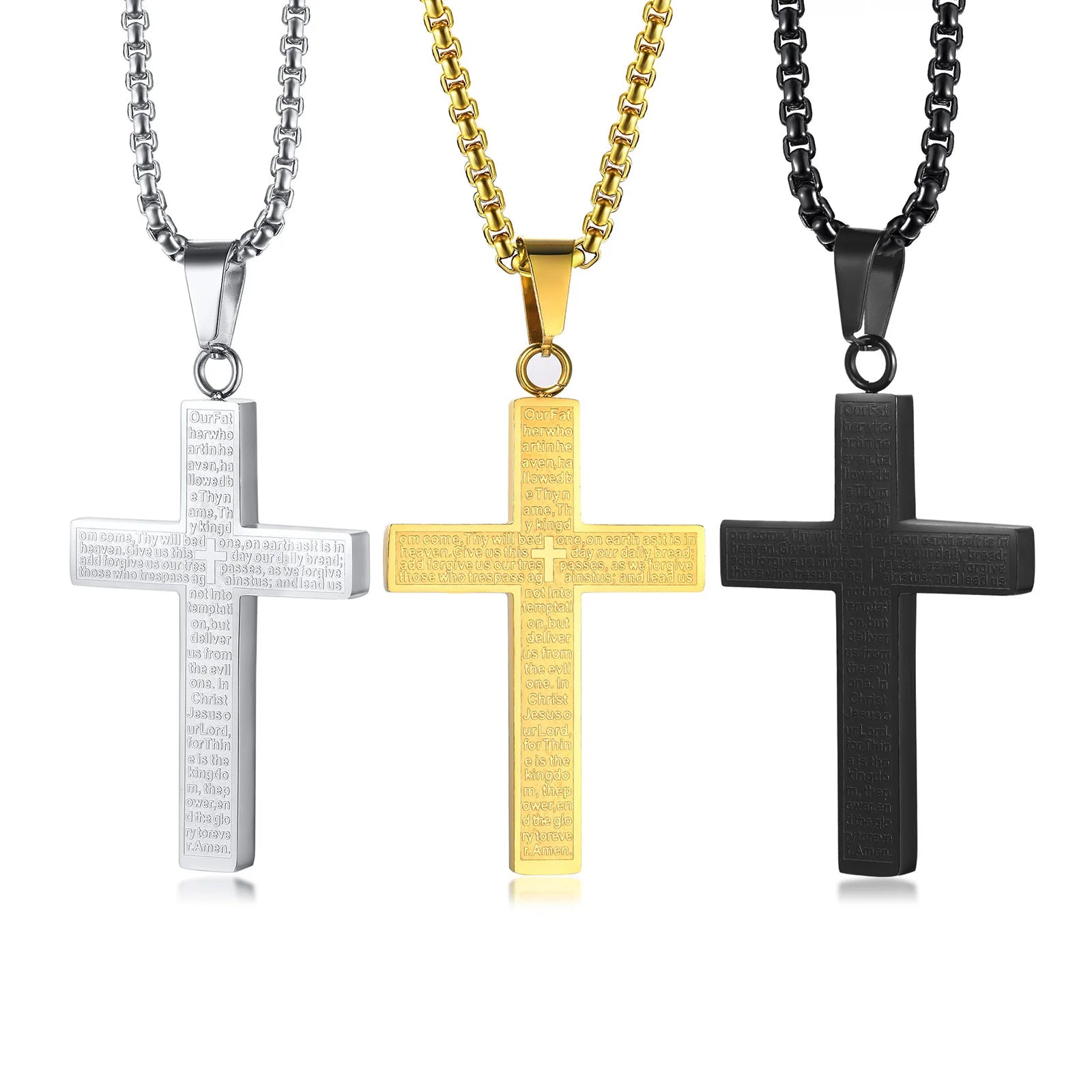 High Polished 18K Gold Plated Stainless Steel Men's Bible Scripture Cross Pendant Jewelry