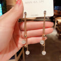 Fine White Zircon Pendant Long Earring Elegant 925 Sterling Silver Needle Bling Cubic Zirconia Crystal Ball Opal Tassel Earrings