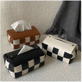 Luxury Leather Tissue Box Cover Hand-Woven Checkerboard  Napkin Holder Home Decoration Desktop Color Matching Tissue Cases