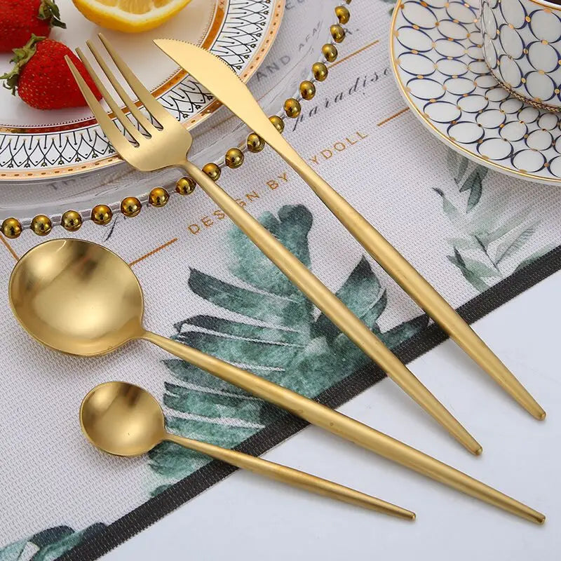 Royal Gold Modern Flatware Cutlery Set LFGB Certified Stainless Steel Brass with Handle for Dinner Tea Business Gifts for Hotels