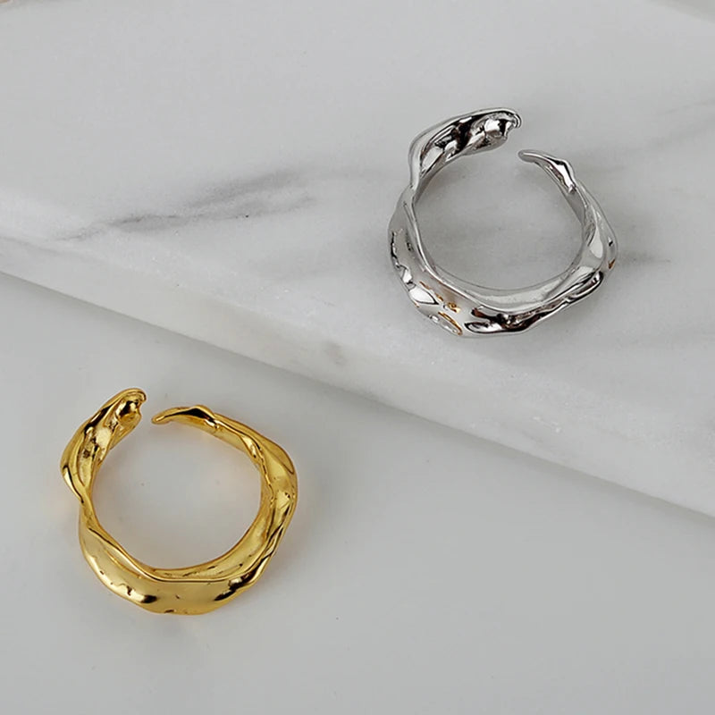 ICEBELA Niche Design Sense 925 Sterling Silver Claw Tooth Ring Women's Irregular Opening Concave Convex Ring