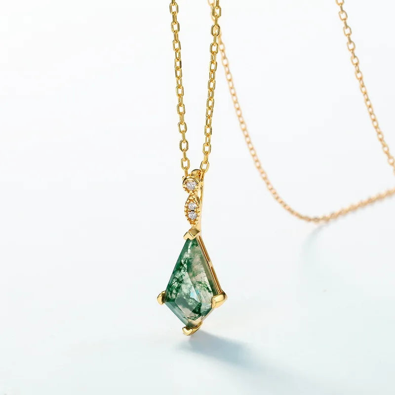 Wholesale 925 Sterling Silver Natural Green Moss Agate Necklace for Women Agate Jewelry Gift