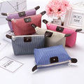Women Striped Foldable Handbag Toiletry Cosmetic Portable Storage Bag Dumpling Clutch Bag Zipper Purse Large Capacity