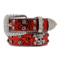 Fashion Women's Sparkling Rhinestone Skeleton Alloy Buckle PU Leather Hip Hop Punk Trend Belt Factory Direct Sales