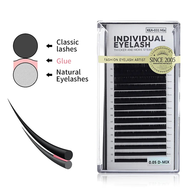 16 Lines 0.05 0.07mm  Individual Eyelash Soft Dense 1:1 Sningle Eyelash Extension Volume Eyelash Extension Trays Private Label