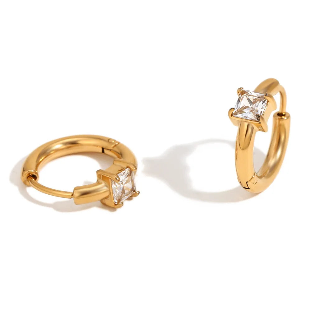 Popular Design Small Huggie Earrings Stainless Steel 18K Gold Plating Water Drops Triangle Square Diamond ZirconHoop for Women