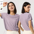 New Style Quick Drying Sweat-wicking Yoga T-shirt Round Neck Adjustable Drawstring Running Fitness Short Sleeves