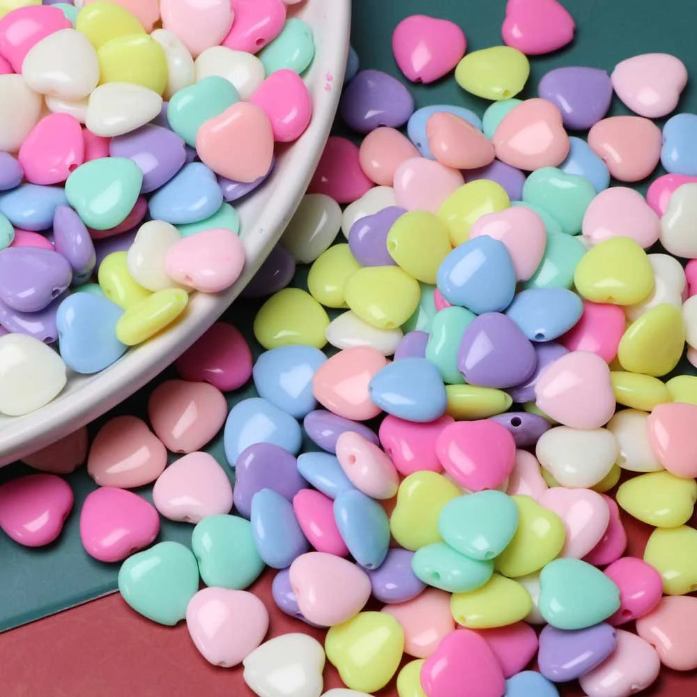 Wholesale Spring Pastel Color Heart Acrylic Beads for Jewelry Keychain Bracelet Making Spacer Beads