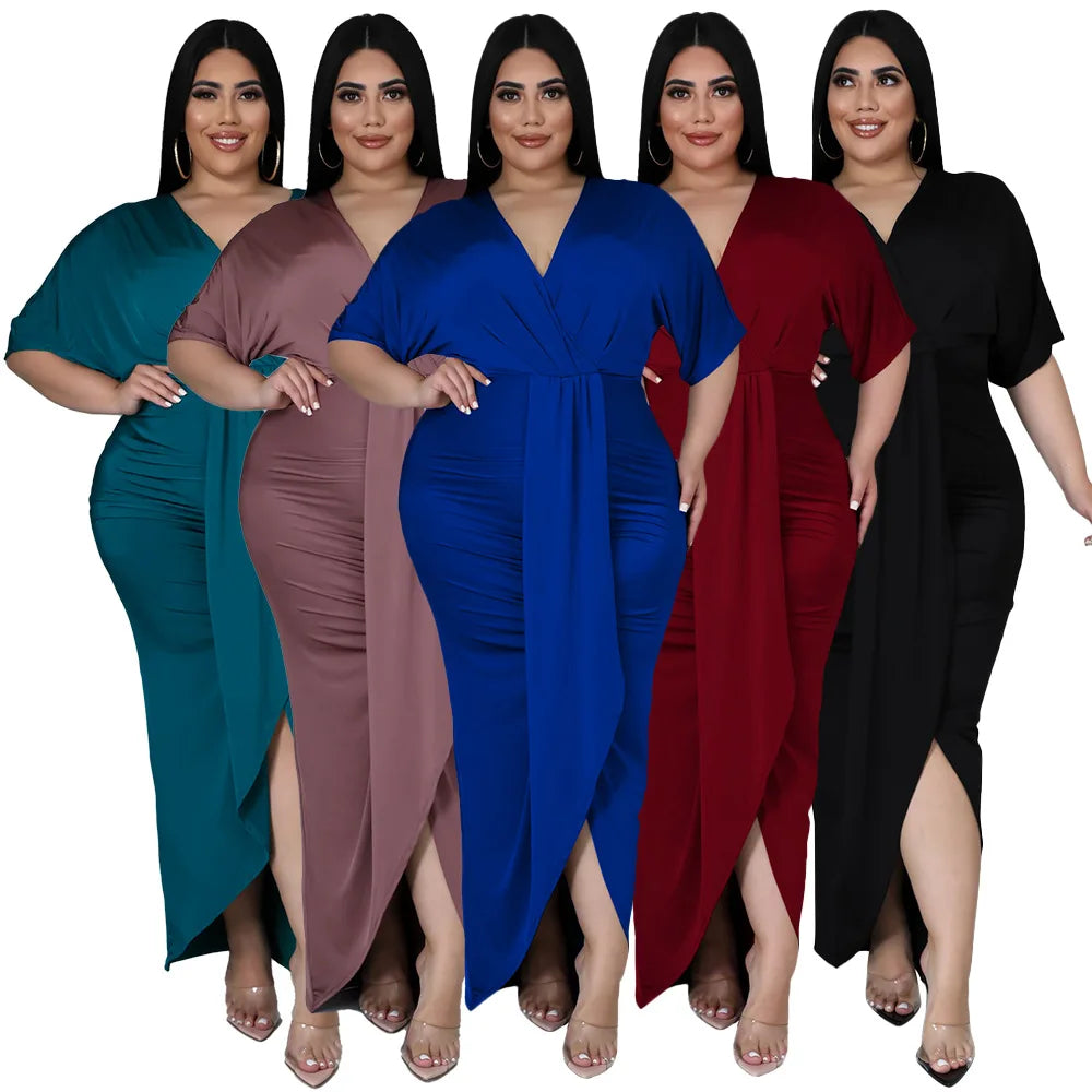 N7420 New Arrivals Spring Plus Size Womens Dresses Sexy Nightclub Irregular Split V-neck Party Dresses Women Chic Evening Dress