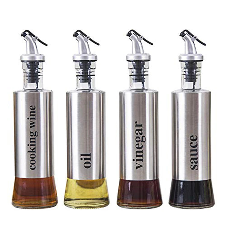 New Design Kitchen Glass Oil Bottle Stainless Steel Leak-proof Soy Sauce Vinegar Cruet Storage Dispenser Useful Kitchen Tools