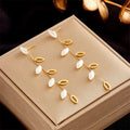Women Anti Tarnish 18k Pvd Gold 316L Stainless Steel Pearl Long Leaf Dangle Earrings for Women Jewelry