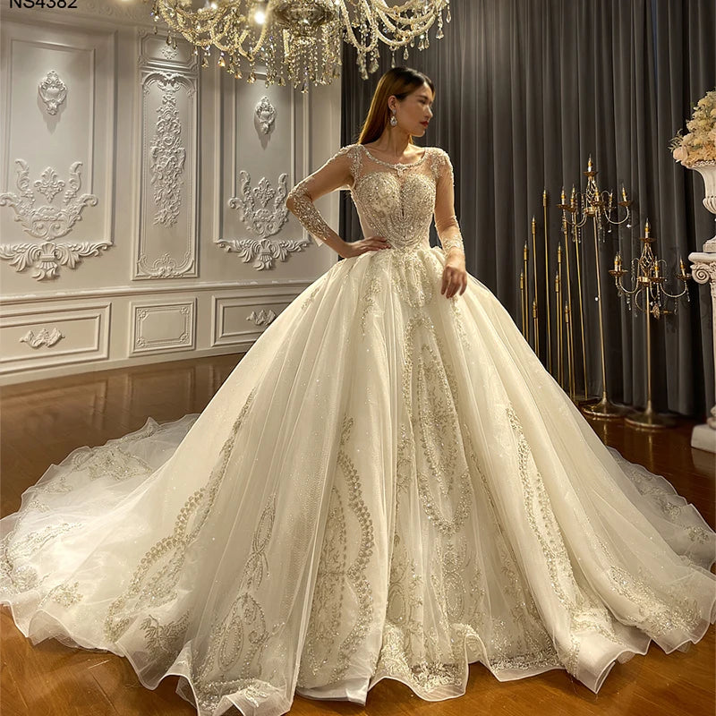 Jancember AM1902 2022 Hot Selling Embroidery Lace Luxury Ball Gown Crystal Braidmaid Dress Wedding
