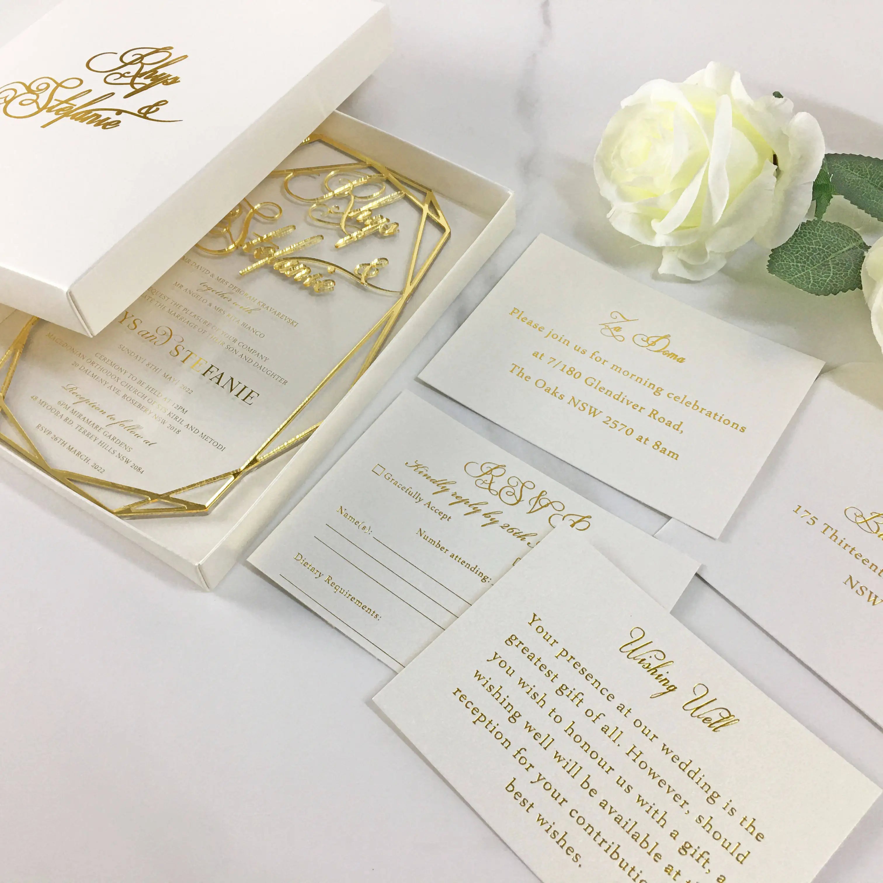 Elegant Custom Gold Foil Clear Acrylic With Names in Gold Mirror Acrylic Party Invitation Cards