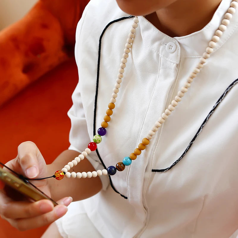 Vintage Style Quartz Wood Bead Mobile Phone Lanyard with Long Strand for Wedding Gift