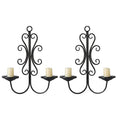 Handmade Metal Craft Black 2 Pieces Wall Mount Wrought Iron Double Arm Candle Holder Rustic Iron Hanging Candlestick Wall Sconce