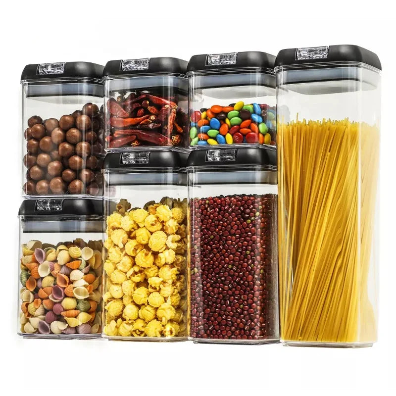 7 Piece Premium Rectangle Stackable Eco-Friendly PP Airtight Pantry Organizer Dry Food Storage Containers Set 1-3L Capacity