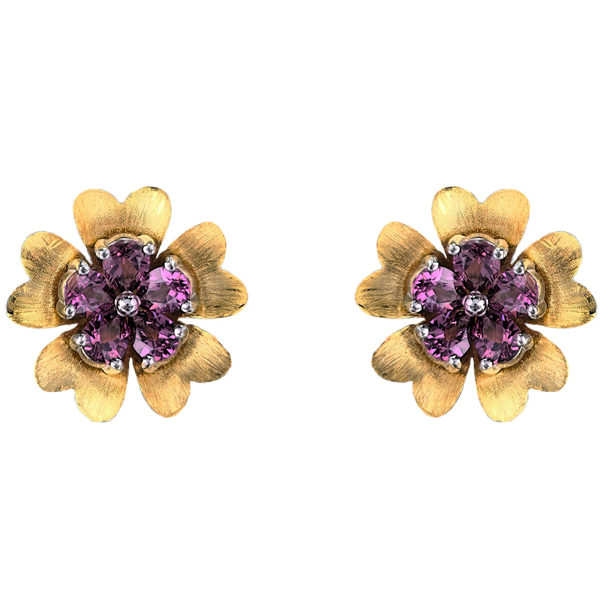 Graceful Rhodium and Gold Plated 925 Sterling Silver Natural Pyrope Flower Stud Earrings for Women Birthday  Gift