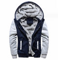 Men's Thick Hoodie With Plush Zipper up Cardigan Coat Winter Warm Color Blocking Hooded Jacket for Men