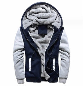 Men's Thick Hoodie With Plush Zipper up Cardigan Coat Winter Warm Color Blocking Hooded Jacket for Men