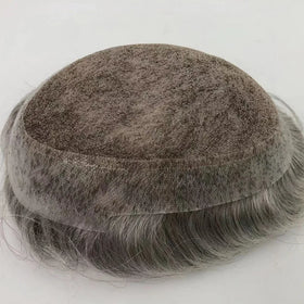 Australia Natural Toupees Wig French Lace Thin Skin PU Replacement System PU Hairpieces for Men Grey Hair