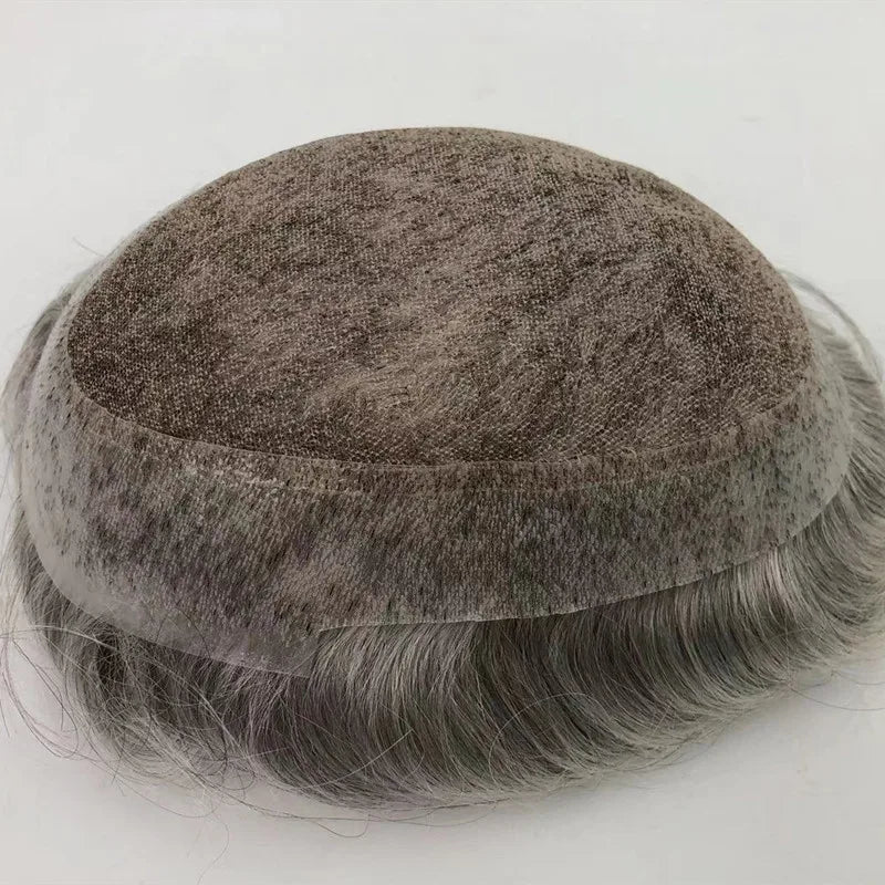 Australia Natural Toupees Wig French Lace Thin Skin PU Replacement System PU Hairpieces for Men Grey Hair
