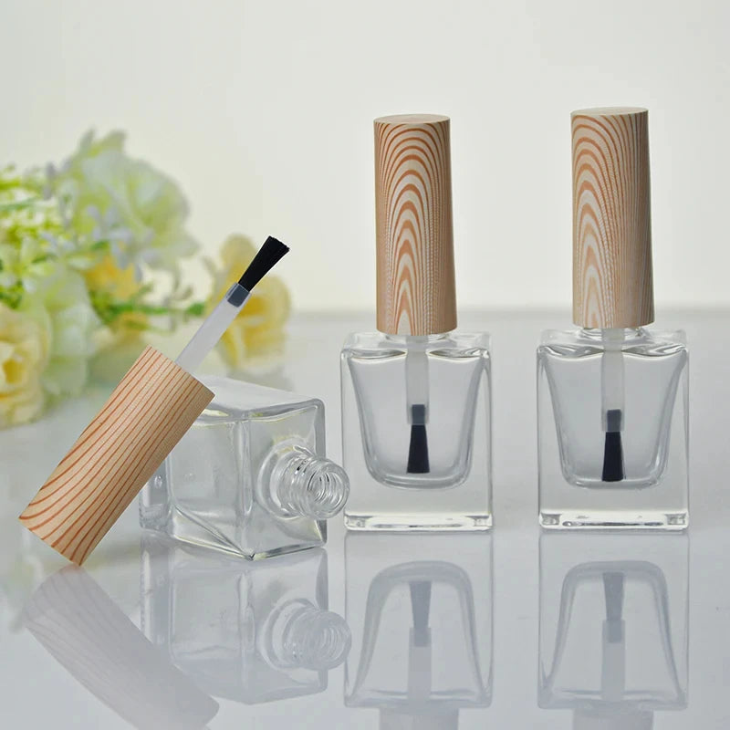 10ml Empty Nail Polish Bottles Wood Grain Cap Nail Gel Bottle Container With a Lid Brush Makeup Nail Gel Containers Bottles