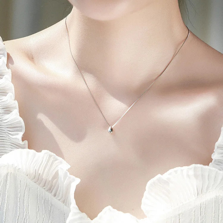 S925 Sterling Silver Necklace Female Collarbone Chain Temperament Water Drop Pendant Necklace