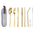 Customized Logo Travel Utensils Reusable Portable Travel Cutlery Set 7-Piece Including Knife Fork Spoon Chopsticks Straw Brush