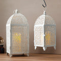 Set of 2 Vintage White Candle Lanterns Hanging Lantern Metal Candle Holder for Garden Living Room Parties Weddings