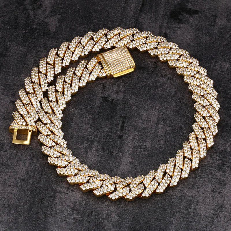 Duyizhao Stock 19mm Full Moissanite Miami Cuban Link Chain Necklace 925 Sterling Silver 18k Gold Luxury Hip Hop Fashion Jewelry