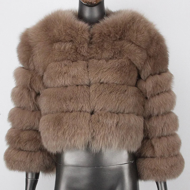 OFTBUY 2023 Winter Luxury Waterproof Outerwear O-neck Three Quarter Sleeve Real Fox Fur Jacket Coat Natural Whole Fur Nonwoven