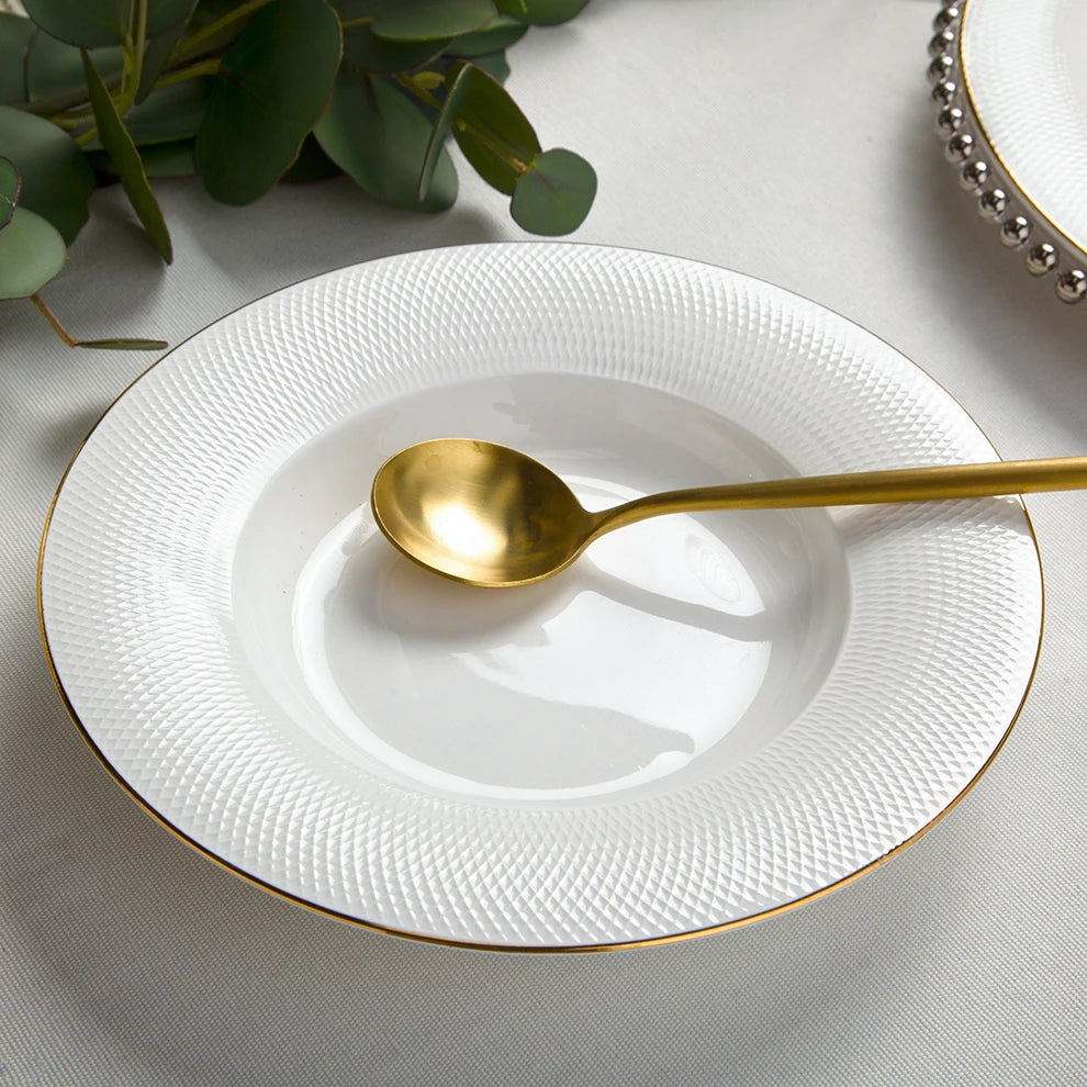 Luxury 23cm Deep Gold Rim Plate Wedding Tableware Dining Porcelain Dishes & Plates Elegant Wedding Crockery