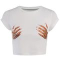 Street Fashion Short Open Umbilical Versatile T-Shirt Basic Round Neck Palm Print Short Sleeve Top Short Sleeve T-shirt