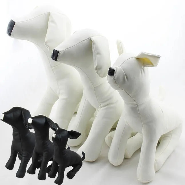 Factory Wholesale Three-Piece Black and White Leather Dog Model Props Solid Pattern Pet Model Sitting for Winter Classic Style MegaBDM