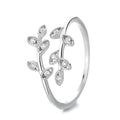 Fashion Jewelry 925 Sterling Silver Adjustable Rings Leaf Zircon Rings Jewelry Women