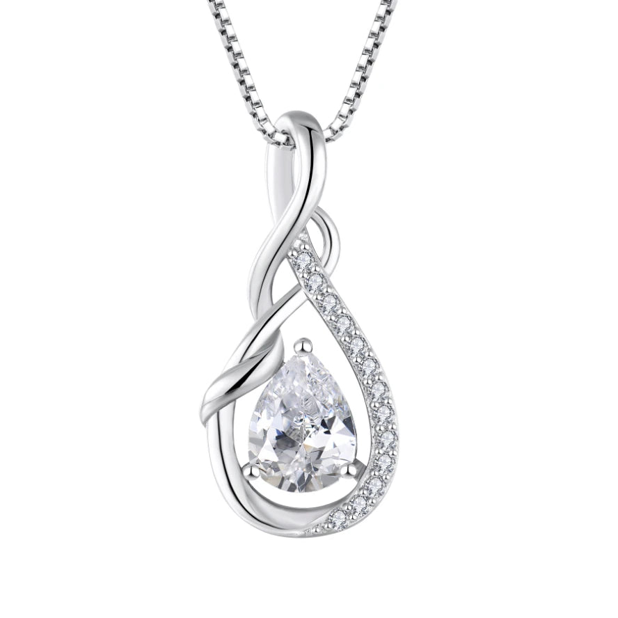 YILUN Rhodium Plated Water Drop Pendant Necklace Pear Cubic Zirconia Infinity Lover 925 Sterling Silver Pendants for Women