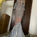 Fashion Design Diamonds Embellished Low Cut Deep V Sexy Dresses Singer Show Sexy Nude Long Dress Luxury Evening Dresses