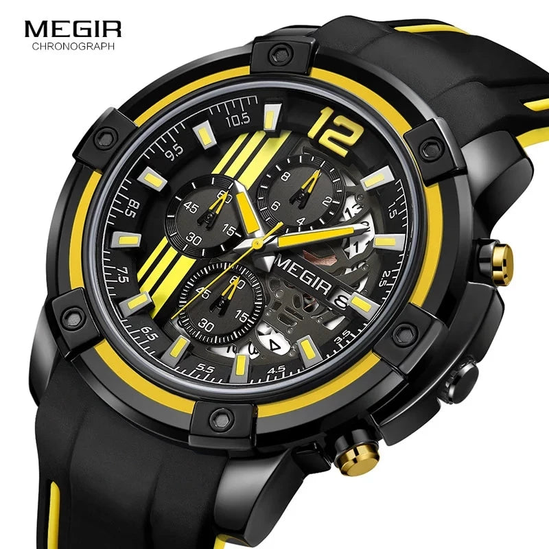Megir 2097 Fashion Mens Quartz Watches Silicone Strap Chronograph Wristwatch Waterproof Luminous Multifunction Watch for Men