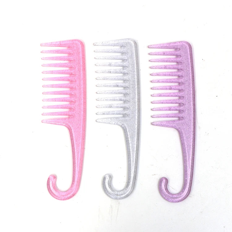 Fashion Glitters Blingbling Transparent Shampoo Hair Comb Wet and Dry Plastic Hair Comb with Hook